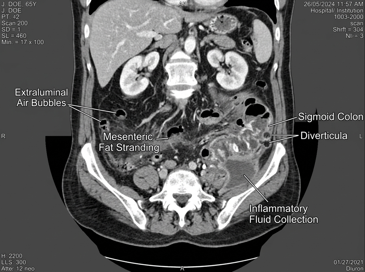 Contrast CT Perforated Diverticulitis Fecal Peritonitis