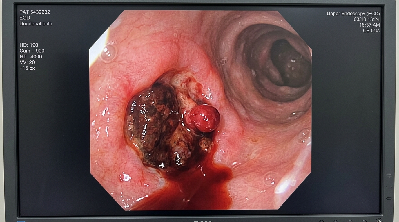 Endoscopy Bleeding Peptic Ulcer Forrest IIa