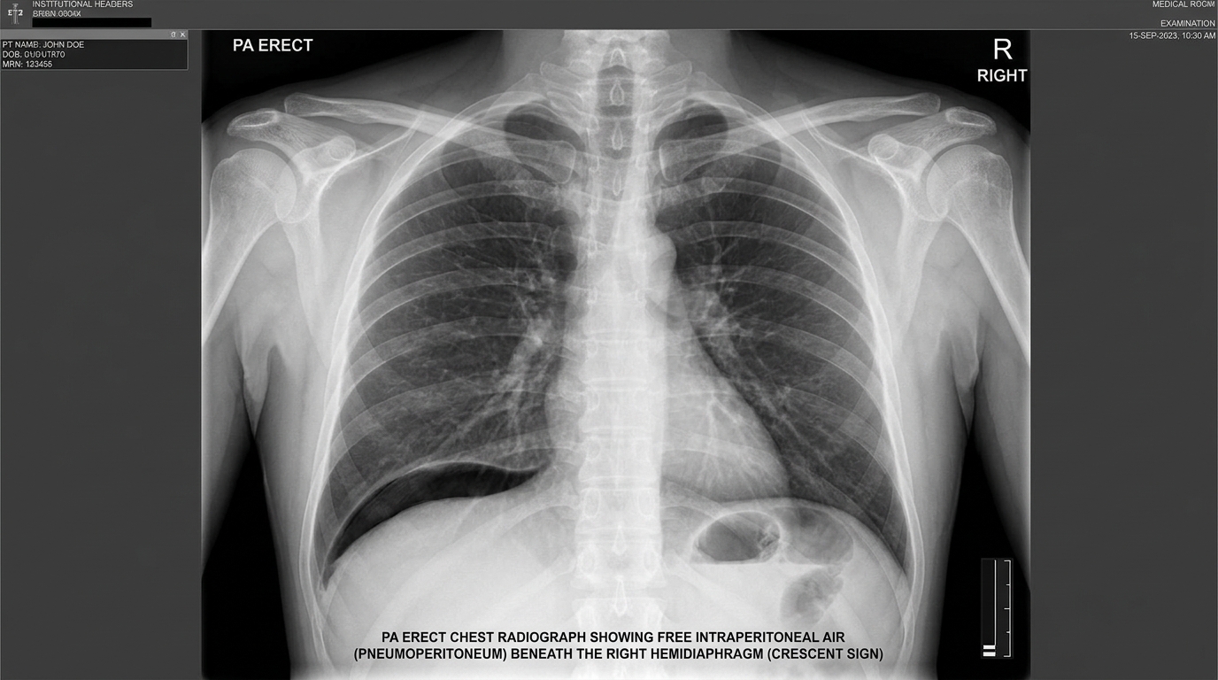 PA Chest Radiograph Pneumoperitoneum Crescent